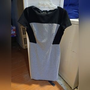 Adrianna Papell Black and White Patterned Midi Dress